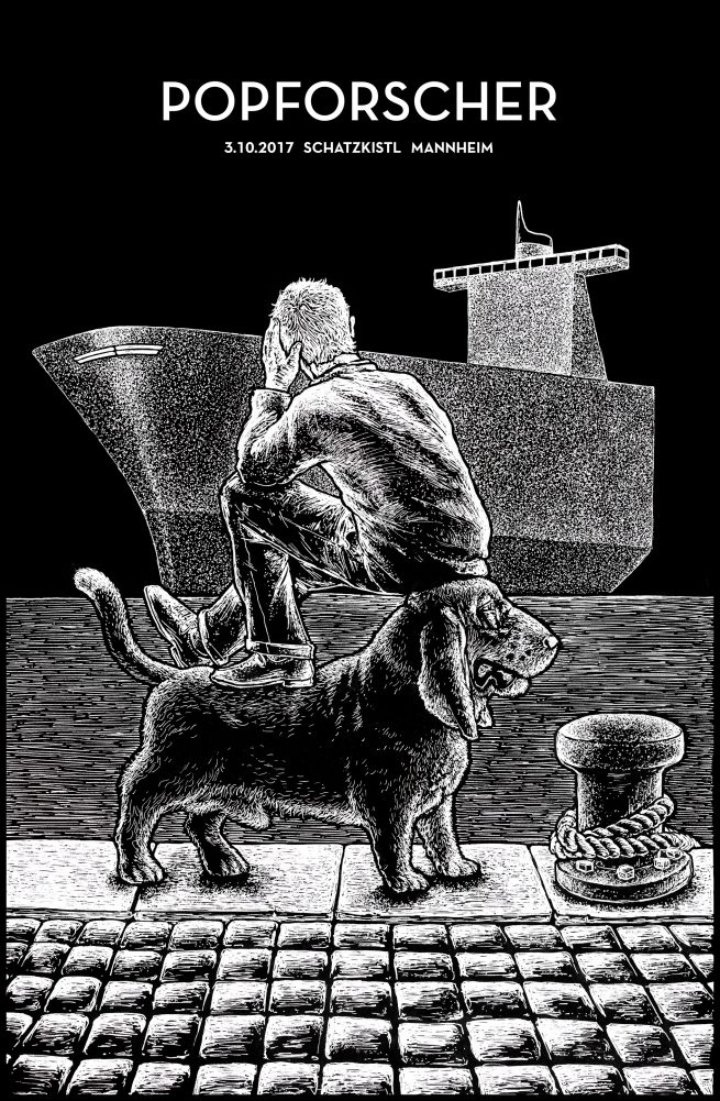 Ich sitz auf meinem Hund am Kai Gigposter